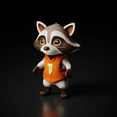 AI Cartoon raccoon character wearing orange vest. 3D Models | Realistic ...