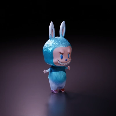 AI Cartoonish blue bunny character with big head. the same color as the ...