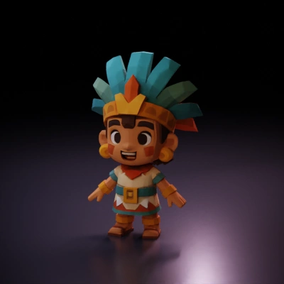AI Cartoon Aztec child character with feathered headdress. 3D Models ...